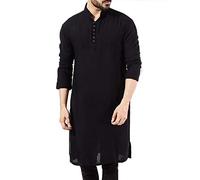GaoYunQin Homme Robe Hommes Arabes Musulman Chemises de Pyjama avec Manches Longues Robe Unie Légère Tenue Décontractée Chemises de Nuit Pyjama (Color : Black, Size : XX-Large)