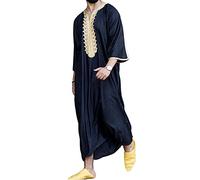 GaoYunQin Hommes Musulmans Vêtements Robe Arabe Chemises Décontractées Pyjama Caftan Abaya Islamique Manche Longue Robe Chemise de Nuit (Color : Black, Size : 4XL)