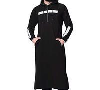 GaoYunQin Robes Ethniques pour Hommes, Manche Longue Robe Ethnique, Chemise Musulmane Lâche Casual Vintage a Capuche Robe Vêtements D'intérieur Pyjama Lâche (Color : Black, Size : XXL)