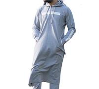 GaoYunQin Robes Ethniques pour Hommes, Manche Longue Robe Ethnique, Chemise Musulmane Lâche Casual Vintage a Capuche Robe Vêtements D'intérieur Pyjama Lâche (Color : Gray, Size : XL)