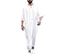 GaoYunQin Vêtements de Nuit Chemise de Nuit Homme Chemise de Nuit Décontractée Pyjama Lâche Demi Manche Arabe Saoudien Thobe Musulman Islamique Robe de Dubaï (Color : White, Size : L)