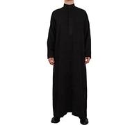 GaoYunQin Vêtements Musulmans pour Hommes Thobe Arabe Robe Islamique Manche Longue Peignoir Col Montant Chemises de Nuit, Chemise Ample Coupe Décontractée, Robe Longue (Color : Black, Size : 58)