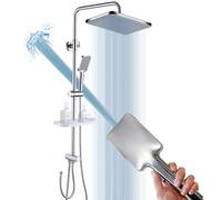 GAOZHI Colonne de douche sans mélangeur en acier inoxydable colonne douche hydromassage ensemble avec 30 × 20 cm carré pomme de douche et 2 types de jet douchette porte objets étagère réglable tige de