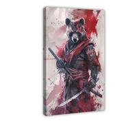 GAPAT Ours Ninja tenant une épée Katana, décoration murale de salle de jeux pour garçons, style affiche de film, arts martiaux, art animal amusant, poster sur toile, décoration de chambre à coucher