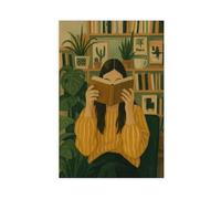 GAPKJGTS Impression sur toile « Girl in Library Cozy Reading Corner » - Décoration murale pour salon, chambre à coucher - 40 x 60 cm