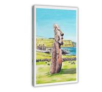 GAPKJGTS Impression sur toile représentant des statues Moai de l'île de Pâques, représentant le Chili, Rapa Nui, décoration murale pour salon, chambre à coucher (30 x 45 cm)