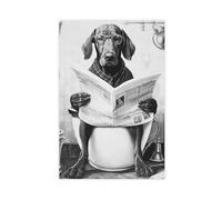 GAPKJGTS Impression sur toile représentant un chien assis sur les toilettes - Décoration de chambre à coucher, bureau, chambre à coucher - 50 x 75 cm