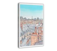 GAPKJGTS Poster sur toile aquarelle paysage urbain européen sur le toit de Paris pour décoration de chambre à coucher, bureau, chambre, cadeau 30 x 45 cm