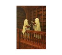 GAPKJGTS Poster sur toile sombre romantique avec deux fantômes mignons dans une bibliothèque - Décoration pour chambre à coucher, bureau, chambre - Cadeau - 50 x 75 cm
