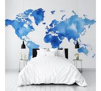 Gaqinhh Carte du Monde Papier Peint Intissé, World Map Bleu Papier Peint Panoramique 3d, Atlas Mondial Tapisserie Murale Salon Chambre Enfant Cuisine Salle de Bain, 300 x 210 cm