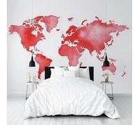 Gaqinhh Carte du Monde Papier Peint Intissé, World Map Rouge Tapisserie Murales Papier Peint, Atlas Mondial Tapisserie Panoramique 3d Cuisine Salle de Bain Chambre Enfant 450 x 315 cm