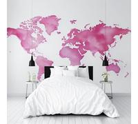 Gaqinhh Carte du Monde Papier Peint Panoramique, World Map Rose Tapisserie Murales Papier Peint, Atlas Mondial Wallpaper Intissé Salon Cuisine, Décoration Murale Chambre, 250 x 175 cm