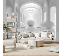 Gaqinhh Cercle Géométrique Blanc Papier Peint Panoramique, Illusion D’Optique Papier Peint Intissé, Tapisserie Murale Cuisine Salle de Bain, Décoration Murale Chambre, 150 x 105 cm