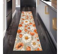 Gaqinhh Coquelicot Marguerite Tapis Cuisine Devant Evier Lavable et Antidérapant, Floral Rustique Pastoral Tapis Couloir Long Absorbant Carpet de Passage Antidérapant pour Bureau 80 x 350 cm