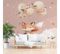 Gaqinhh Fleur Renard Mignon Papier Peint Panoramique, Animaux Dessin Animé Papier Peint Intissé, Ciel Étoilé Ballon Tapisserie Murale Cuisine Salle de Bain, Décoration Murale Chambre, 150 x 105 cm