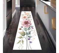 Gaqinhh Fleur Rose Tapis Cuisine Devant Evier Lavable et Antidérapant, Botanique Aquarelle Dahlia Pastel Tapis Couloir Long Absorbant Carpet de Passage Paillasson Interieur Entrée 80 x 350 cm