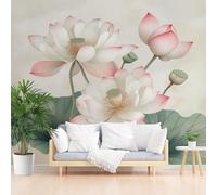 Gaqinhh Fleurs de Lotus Papier Peint Intissé, Feuille de Lotus Botanique Papier Peint 3dFloral Vintage Tapisserie Panoramique Salon Chambre Enfant Adulte Fille Salle de Bain, 200 x 140 cm