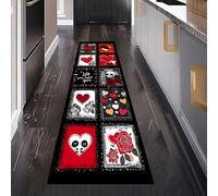 Gaqinhh Horreur Crâne Tapis de Cuisine Devant Evier Antidérapant Lavable 80 x 300 cm, Romantique Cœur Mystique Fleur Tapis de Passage Interieur Entrée pour Salon Bureau Chambre à Coucher
