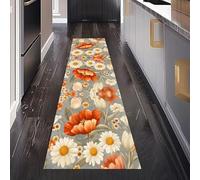 Gaqinhh Marguerite Coquelicot Tapis Cuisine Devant Evier Lavable et Antidérapant, Floral Rustique Pastoral Tapis Couloir Long Absorbant Carpet de Passage Antidérapant pour Bureau 80 x 350 cm