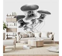 Gaqinhh Méduse Noire Marine Papier Peint 3dStyle Croquis Vie Marine Tapisserie Panoramique, Papier Peint Intissé Salon Cuisine Salle de Bain, Décoration Murale Chambre 400 x 280 cm