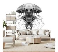 Gaqinhh Méduse Noire Marine Papier Peint Panoramique, Style Croquis Vie Marine Papier Peint Salon, Tapisserie Murale Intissé Wallpaper 3d Chambre Cuisine Salle de Bain, 350 x 256 cm