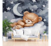 Gaqinhh Ours Dessin Animé Papier Peint Intissé, Ours Poupée Mignon Papier Peint Panoramique 3d, Nuage Ciel Étoilé Tapisserie Murale Salon Chambre Enfant Cuisine Salle de Bain, 300 x 210 cm