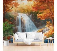 Gaqinhh Rivière Cascade Aquarelle Papier Peint 3dJungle Automne Tapisserie Panoramique, Paysage Naturel Papier Peint Intissé Salon Cuisine Salle de Bain, Décoration Murale Chambre 400 x 280 cm