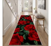 Gaqinhh Romantique Rose Tapis de Cuisine Devant Evier Antidérapant Lavable 80 x 300 cm, Élégant Fleur Tapis de Passage, Rétro Floral Carpet Interieur Entrée pour Salon Bureau Chambre à Coucher