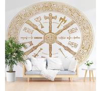 Gaqinhh Viking Vintage Papier Peint Panoramique, Mythe Europe du Nord Papier Peint Intissé, Cercle Géométrique Tapisserie Murale Cuisine Salle de Bain, Décoration Murale Chambre, 150 x 105 cm