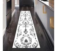 Gaqinhh Vintage Baroque Floral Tapis Cuisine Devant Evier Lavable et Antidérapant, Imprimé Classique Rétro Tapis Couloir Long Absorbant Carpet de Passage Antidérapant pour Salon Bureau 80 x 350 cm