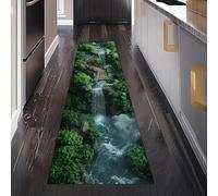 Gaqinhh Vue sur la mer Rivière Tapis Cuisine Devant Evier Lavable et Antidérapant, Paysage Cascade Forêt Arbre Tapis Couloir Long Absorbant Carpet de Passage Paillasson Interieur Entrée 80 x 350 cm