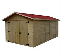 Garage en bois Panneau - 16 mm - HABRITA - ED 2848 N - Porte à 3 vantaux 200x170cm - 15,60 m²