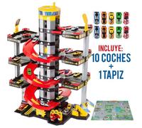 Garage à jouets 7 étages - MOLTO - Rouge - Enfant - Tapis de jeu inclus