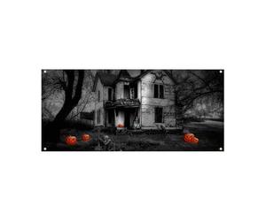 Garage : bannière sur le thème d'Halloween avec des graphismes intrusifs, parfait pour les amateurs de voitures et les modifications de garage. Montage facile, tissu durable (C, 480 x 210 x 1 cm)
