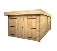 Garage Madriers bois massif toit plat avec bac acier 21,46 m2