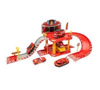 Garage de Pompier 40 pièces à Assembler avec 1 Voiture, Rampe, Accessoires et Autocollants - Couleur Rouge