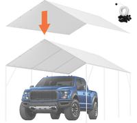 VEVOR Toile de rechange abri de voiture, 6,1 x 3 m, bâche d'abri de tente de garage, imperméable et protégée contre UV, élastiques à billes (couverture supérieur uniquement, cadre non inclus), blanc