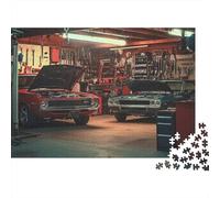 Garage de Voitures Classiques 1000 Pièces Puzzle Impossible Belle Décoration Familiale Voiture Rouge avec Capuchon Ouvert Puzzle Jouets De Jeu pour Adultes Et Enfants 52x38cm/1000pcs