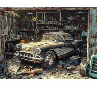 Garage de Voitures Classiques 300 Pieces Casse-tête Collectionneur en Carton Anti-Déchirure Haute Difficulté Décoration Murale Collection Cadeau Noël Qualité Premium 300 PCS