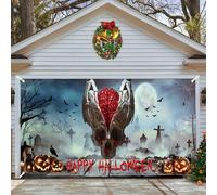 Garage d'Halloween pour enfants : bannière sur le thème d'Halloween avec graphismes envoûtants, parfaite pour les amateurs de voiture et les métamorphoses de garage, installation facile, tissu durable