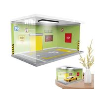 Garage Display Case - PVC Acrylic 27x15x13cm | Parking Lot Display Stand with Lights, Exquisite Garage Scene Model, Car Displaý for Offices, Bedroom and Collectors