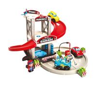 Garage Ecoiffier Abrick - Jeu de conduite sur 2 niveaux, figurine de mécanicien, 2 voitures de course & voiture de dépannage, pour enfants à partir de 18 mois, dimensions : 55x48x33 cm