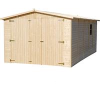 Garage en bois 15 m² - Débarras avec fenêtres - H222xL516xB324 cm - Construction en panneaux de bois naturel - Atelier de jardin - Remise pour voitures et outils -TIMBELA M101