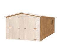 Garage en bois 18 m² - Débarras avec fenêtres - H222xL616xL324 cm - Construction en panneaux de bois naturel - Atelier de jardin - Remise pour voitures et outils -TIMBELA M102