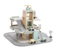 Garage en bois 3 niveaux avec voitures et hélicoptère