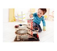 Garage en bois 4 niveaux HAPE - 2 voitures et 1 hélicoptère inclus - Rouge et noir