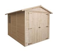 GARAGE en Bois Naturel - Chalet en Pin/épicéa- H222x244x320 cm/ 6 m² - Construction de Panneaux - TIMBELA M105