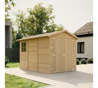 Garage de Jardin Bois Naturel - Abri de Jardin - Chalet en Pin/épicéa - H222x244x320 cm/ 6 m² - Construction de Panneaux- Rangement pour vélos, Remise à Outils - TIMBELA M105