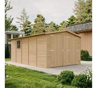 Garage en Bois Naturel - Chalet en Pin/épicéa- H222x516x324 cm/15 m² - Construction de Panneaux- Atelier de Jardin - Rangement pour vélos, Remise à Outils-TIMBELA M101