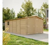 Garage en Bois Naturel - Chalet en Pin/épicéa- H222X616x324 cm/18 m² - Construction de Panneaux- Rangement pour vélos, Remise à Outils-TIMBELA M102